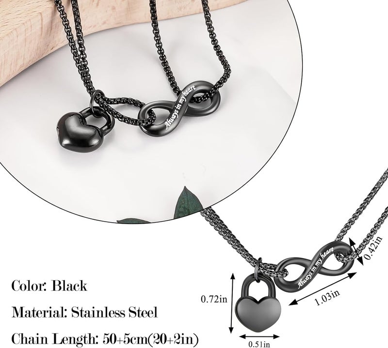 XIUDA Infinity Urn Necklace for Human Ashes Always in My Heart Cremation Necklace Stainless Steel Memorial Ash Jewelry for Women - Image 2
